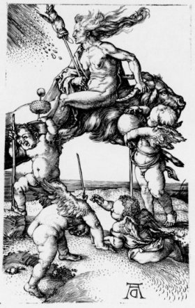 Dürer, Rückwärts reitende Hexe auf einem Ziegenbock